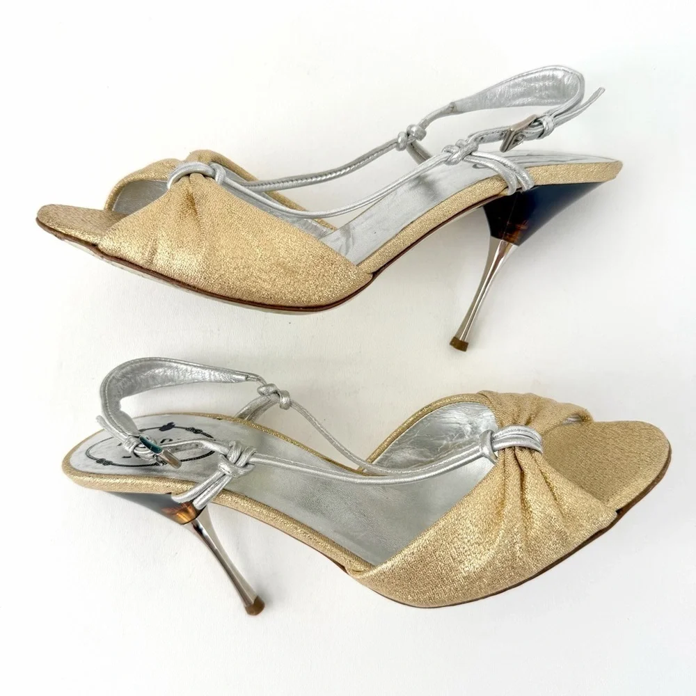 PRADA | Vintage Gold & Silver Metallic Knot Heels Tortoise Stiletto 36.5